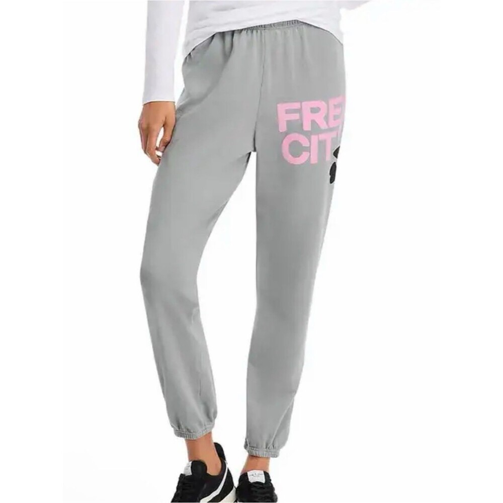 Freecity Gray Joggers with Pink Logo